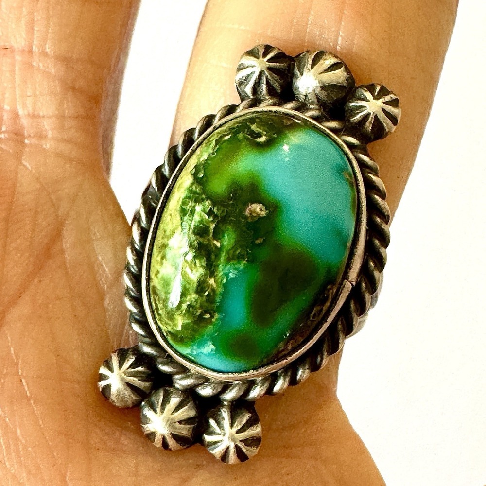 Navajo Sonoran Gold Turquoise Ring Sz‎ 6 Sterling Native American Handmade